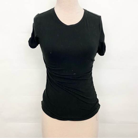 Michael Kors short sleeve zippered ruched black top size small - Picture 2 of 5